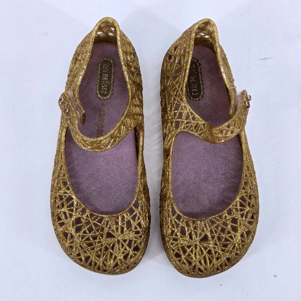 Mini Melissa Campana Zig Zag Gold Glitter Jelly Mary Jane Shoes Size 10 Toddler